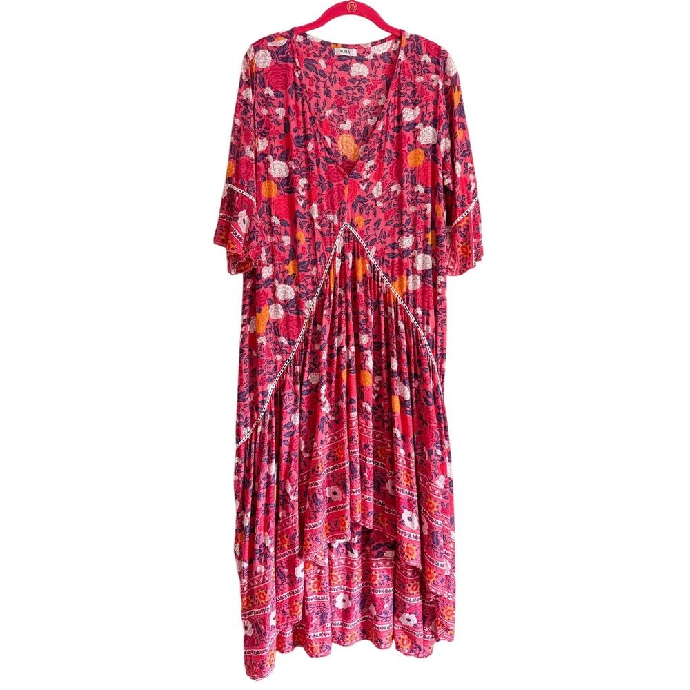 Aura Floral Midi Dress Boho Cottage Pink Feminine Bohemian Romantic Fairy